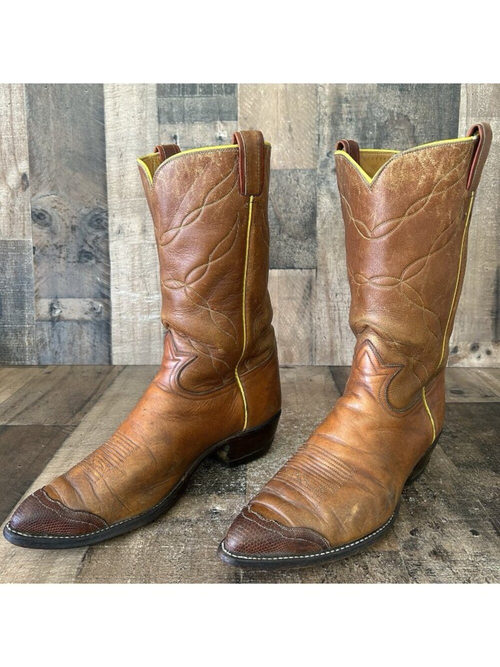 Tony Lama Vintage Wingtip Gold Label Western Cowboy Boots Mens 11 EE